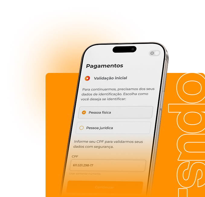 User authentication screen for initiating payments via Opus Open Finance (ITP), with identity validation and selection of individual or corporate profile.